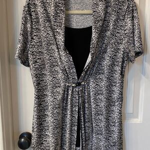 Notations Black and White Tie Front Blouse